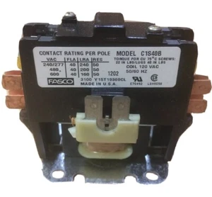 FASCO C1S40B DEFINITE PURPOSE CONTACTOR 1P 40 FLA 50A RES 120VAC--NEW--SES - Picture 1 of 2