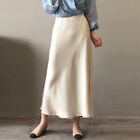 Uk Women High Waist Side Zipper Long Skirts Ol Office Formal Satin Sliky Skirt