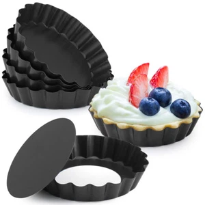 6 Pack 4 Inch Carbon Steel Mini Tart Molds for Quiche Cheese Cakes and Desserts - Picture 1 of 9