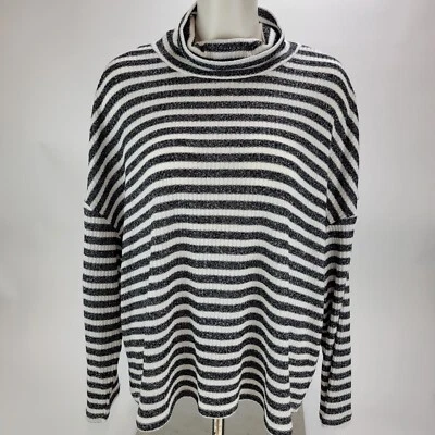 Suéter SANCTUARY Negro Rayas Metálico Largo Corto Cuello Alto Para Mujer 1X Nuevo Con Etiquetas Foto 1 de 4