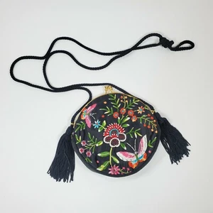 Vintage Asian Butterfly, Flower Embroidery Evening Purse w/ Gold Metal Closure - Picture 1 of 12