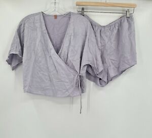 Lunya Good in Bed Womens Lilac Purple Silk Wrap Top Pull On Shorts Sleep Set
