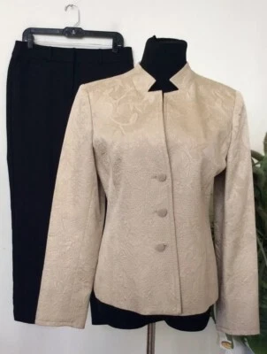 NWT Talbots/Loft Mismatched Beige Black Silk Blend 2 Piece Pant Suit Size 6 - Image 1 of 4