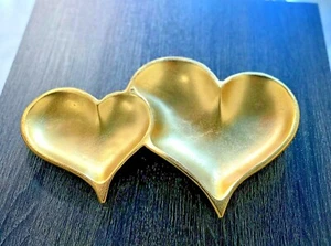 Two Hearts Entwined Textured Serving Decorative Tray Gold Aluminum NEW - Picture 1 of 3