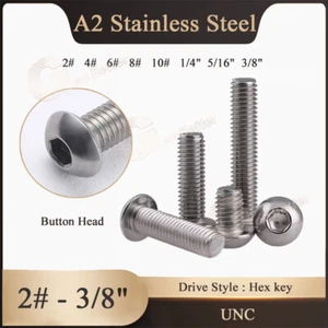 Hexagon Socket Round Head Screws A2 Stainless Steel Bolt UNC 2# - 3/8" Imperial - Picture 1 of 8