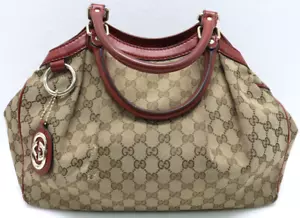 GUCCI Sukey Tote Bag GG Beige Canvas & Red Leather Lining/Handle Good Condition - Picture 1 of 23