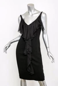 Vestido VALENTINO Mujer Negro Seda Cuello en V Volantes Sin Mangas Cambio 6 - Imagen 1 de 4