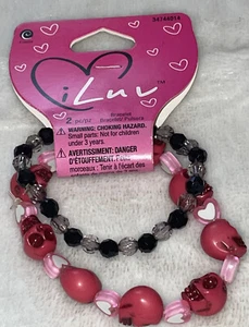 Luv 2 piece bracelet pink skull hearts black and clear - Picture 1 of 2
