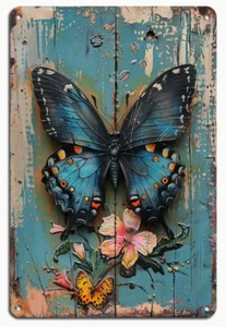 Arte en metal, decoración de pared retro mariposa, 8x12 - Imagen 1 de 3