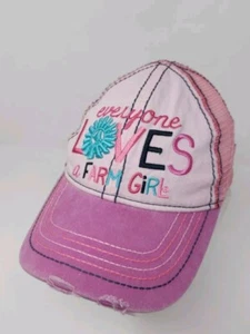 Everyone Loves a Farm Girl Girls Youth Distressed Strap Back Hat Mesh Back Cap - Picture 1 of 7