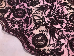 Pink Purple Tie Dye BlackVelvet Flocking Sequin Glitter Fabric 50” Width 1 Yard - Picture 1 of 6