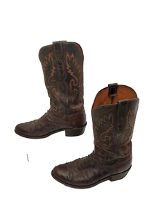 Lucchese  Men 8.5D Dark Brown Full Quill Ostrich Leather Cowboy Western Exotic - Picture 1 of 8