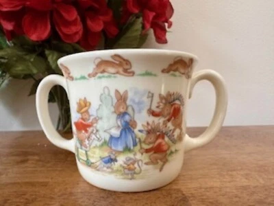 Royal Doulton Bunnykins Two Handle Child Mug Cowboy Horse Toy Vintage Baby Gift - Image 1 of 4