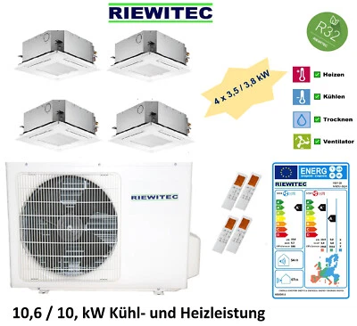 4er Multi Split Klimaanlage Wärmepumpe Deckenkassette (4x3,5 kW) RIEWITEC 10,6kW - Bild 1 von 4