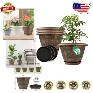 Stylish Gold Resin Planter Pots: 14-Inch Indoor/Outdoor Set with Saucer - 4 Pack - Picture 1 of 9