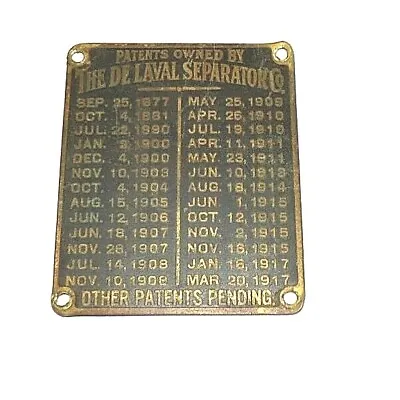 Delaval Original Cream Brass Separator Patent Palte 1877- 1917 • 24.84$