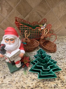 Set 3 Vintage 1972 Atlantic Mold Ceramic Christmas Tree Nesting Dishes Santa Lot - Picture 1 of 12