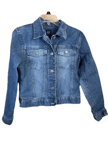 Gap Kids Denim Jean Jacket Girls Sz 14/16 Blue Distressed XXL Button Front - Picture 1 of 4