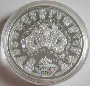 Australia 5 Dollars 2000 Olympics Sydney Map 1 Oz Silver - Picture 1 of 2