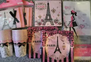 Day In PARIS Eifel Tower Birthday Party Supply Kit for 16 FREE Ship w/ Invites - Picture 1 of 4