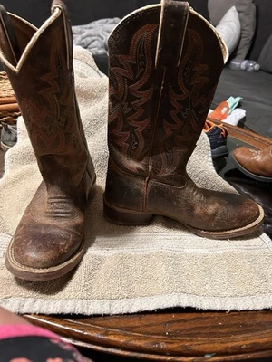 Justin Boys Boots Size 11.5D Brown Leather Pull On Round Western Boots Style - Image 1 of 4