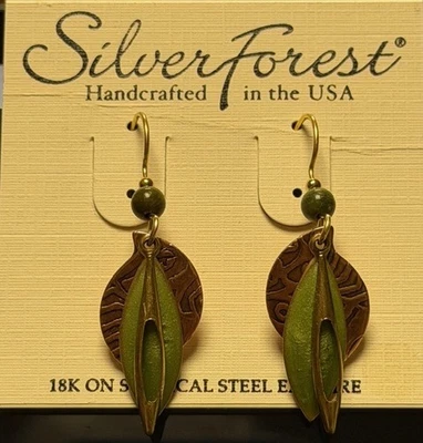 SILVER FOREST EARRINGS - NE-0024 18K ON SURGICAL STEEL NEW ON HANG CARD USA - Image 1 of 2