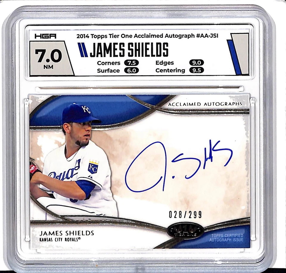 2014 Topps Tier One James Shields Acclained Auto Autograph #028/299 HGA 7/10 - Image 1 of 2