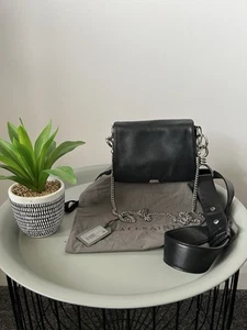 All Saints Black Leather Cross Body Shoulder Bag Captain Fold Over Bag RRP £178 - Picture 1 of 15