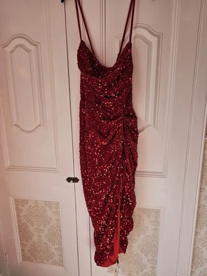 BNWT Beautiful Rich Red Sequin Velvet Ruched Dress by Shein in Size 0XL (16) - Image 1 of 4