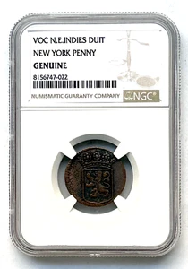 NEW YORK PENNY - VOC N.E. INDIES DUIT - GENUINE NGC - Picture 1 of 4