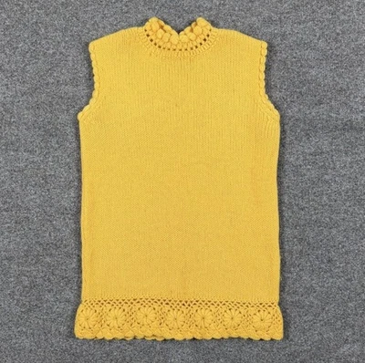 Colete suéter feminino vintage amarelo 100% lã malha XS/S simulado gola alta acabamento floral - Imagem 1 de 4