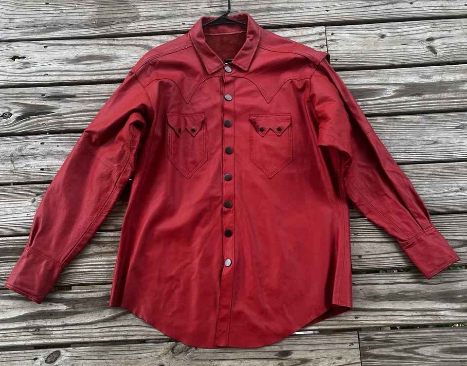 Men's Soft Real Leather Shirt Slim Fit Full Sleeve up Leather Shirt XXL - Image 1 of 4