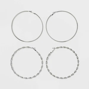 Neu mit Etikett glatte und gedrehte Creolen-Set 2-teilig - Wild Fable™ Silber - Bild 1 von 1