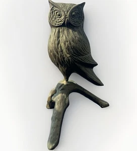 Vintage Large Brass Owl On Branch Statue MCM 8.5” - Picture 1 of 9