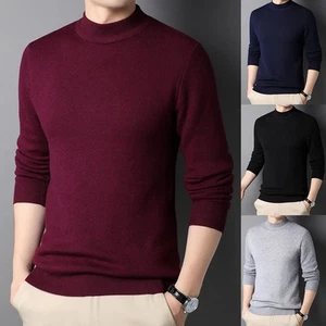 Trendy Mens Long Sleeve Pullover with Half Turtleneck for Cold Weather - Picture 1 of 28