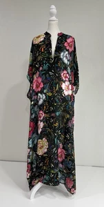 Johnny Was Floral Peace Kaftan Sz S/M Oversized Maxi Dress Silk Blend V Neck - Picture 1 of 7