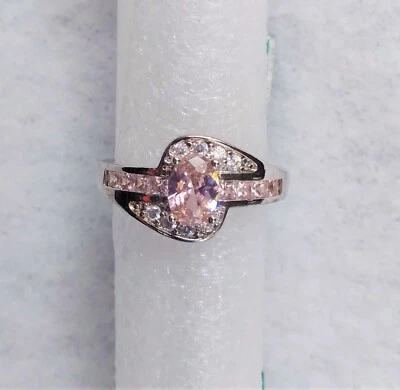 Brand New Beautiful White Gold Filled** Pink Oval & White CZ Ring - Size 7 - Image 1 of 4