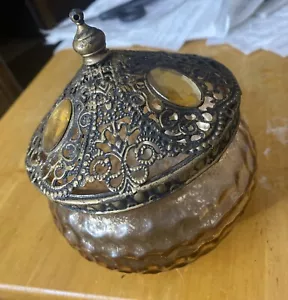 Vintage Filigree Powder Container glass trinket ornate - Picture 1 of 7