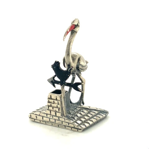 Vintage Sterling Silver AR Italy Enamel Pelican Chimney Roof Figure Miniature Cover