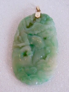 Lovely! Large GREEN JADE JADEITE Stone Phoenix & Flower PENDANT MEDALLION 2.75" - Picture 1 of 8