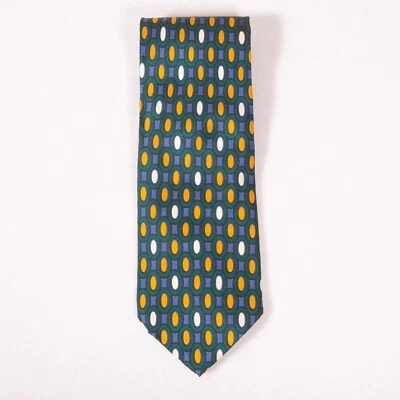 Corbata Newman Marcus para Hombres 100% Seda Hecha en EE. UU. Oro Verde Geométrica 56 Pulgadas de Largo Foto 1 de 4