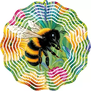 Hanging Metal Wind Spinner 10" Large Floral Bumble Bee Outdoor Garden Yard Art - Picture 1 of 9