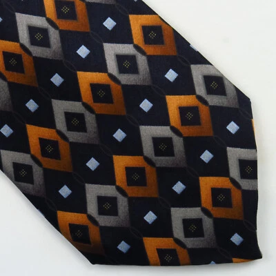 Colours Alexander Julian Mens Silk Neck Tie Black Orange Gray Diamond 60x3.75 - Image 1 of 4