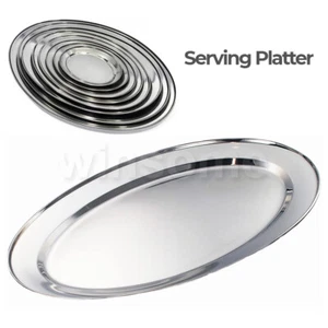 S/Steel Oval Serving Dish Platter Tray Meat Poultry Carving Roasting Buffet Tray - Picture 1 of 7