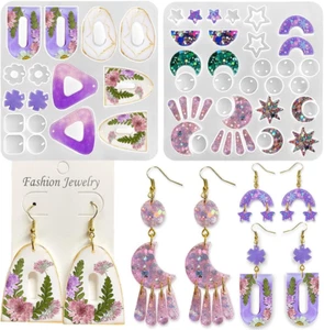 Multi Piece Dangle Earrings Silicone Mold, Geometric Moon with Connector Earring - Picture 1 of 7