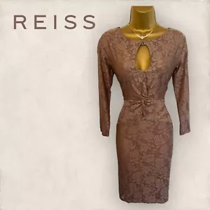 Vestido Reiss Para Mujer Clemence Mocha Trébol Encaje Torcido Frontal Movible Talla S UK 8 - Imagen 1 de 4