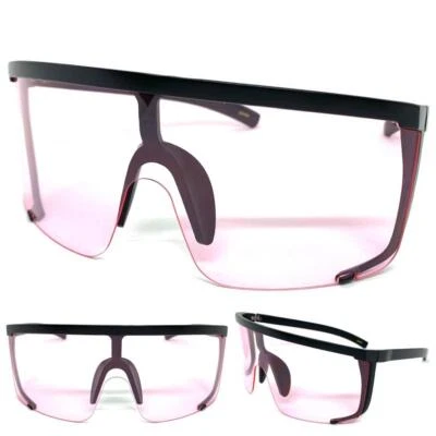 GAFAS DE SOL Estilo Visera Escudo Retro Moderno Grande Marco Negro Lente Rosa Foto 1 de 4