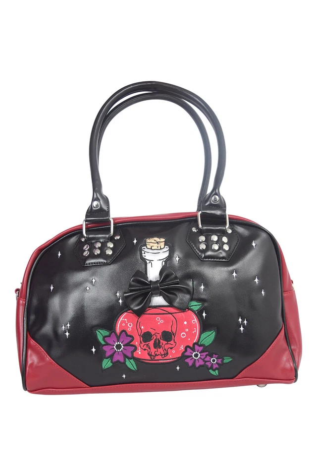 Y2K Gothic Embroidered Poison Bottle Bowler Handbag Purse – Red Black Lost Queen - Image 1 of 4