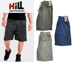 Hill Men's Casual Active Basketball Gym Fitness Polyester Mesh Shorts Black Gray - Picture 1 of 7