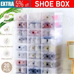 20X Clear Shoe Storage Transparent Box Foldable Portable Stackable Case Plastic - Picture 1 of 12